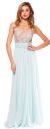 Sleeveless Bejeweled Mesh Bust Long Prom Pageant Dress in Aqua